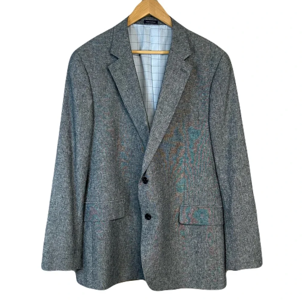 Stafford Mens Linen‎ Cotton Blazer Sport Coat 44 Reg Classic Fit Navy Classic